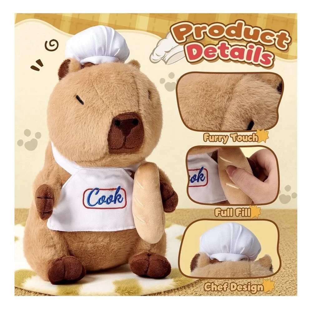 Capybara Plush Gifts Set for Kids Cute Chef-Themed Stuffed‎ Toys W/ Mug Keychain